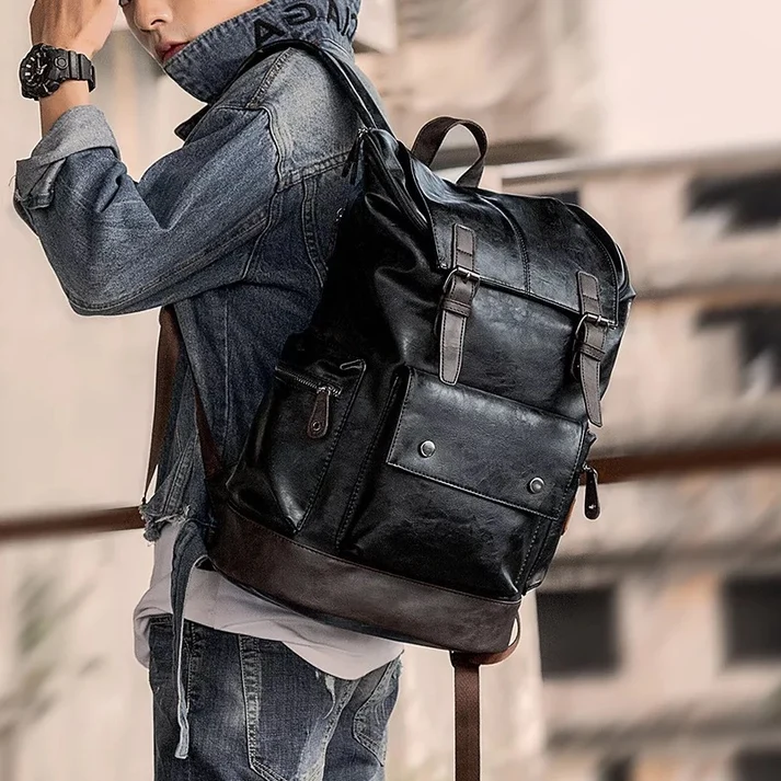 Premium Vintage Leather Dual Strap Flap Over Backpack - Image 3