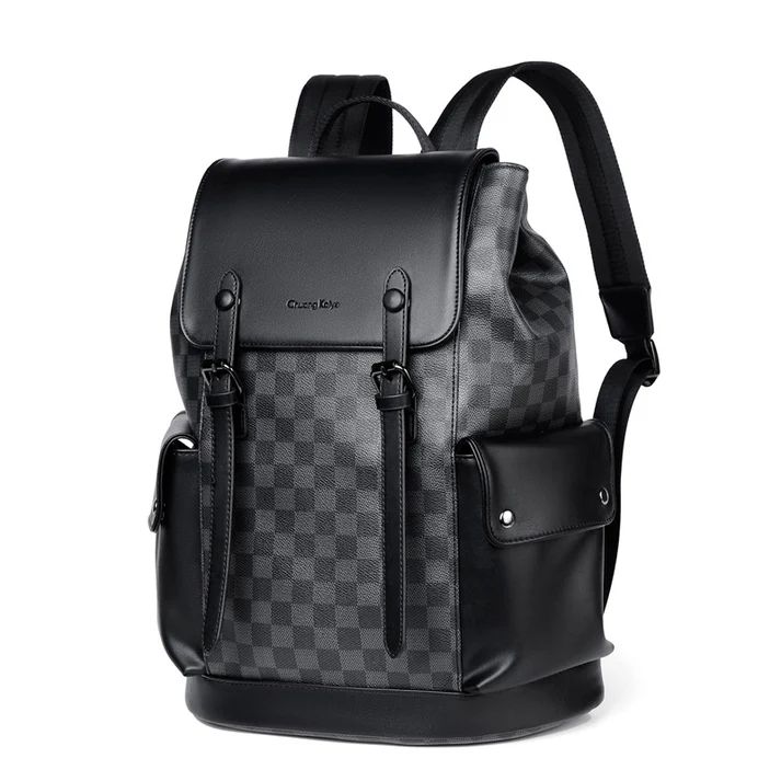 Chuang Kehe Checkered Pattern Leather Backpack (Checkered)