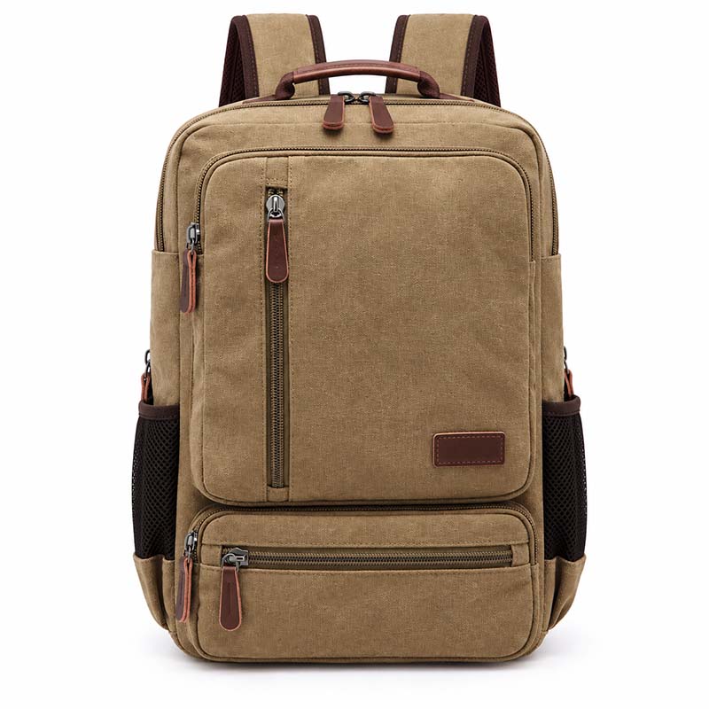 Casual Vintage Rugged Canvas Fabric Backpack (Khaki)