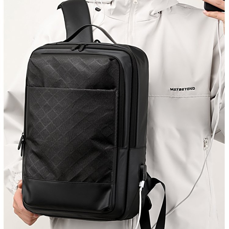 Black Pearl Textured Geometric Premium Backpack - Image 3