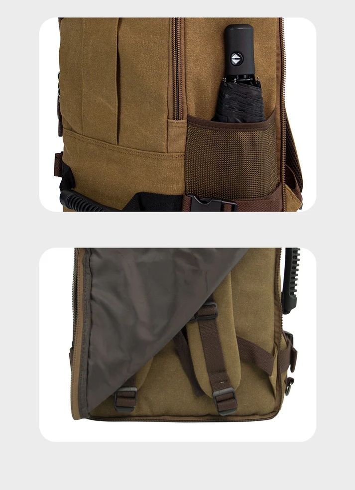 KAUKKO Canvas Travel Backpack Multi-Functional Bag (Black) - Image 5