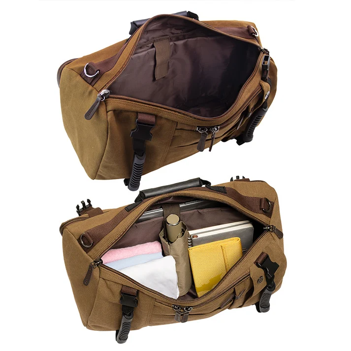 KAUKKO Canvas Travel Backpack Multi-Functional Bag (Black) - Image 4