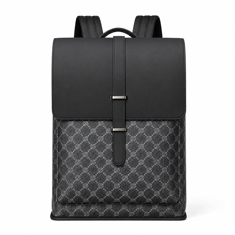 Coteetci Elegant PU Leather Flap Top Backpack (Black Pattern)