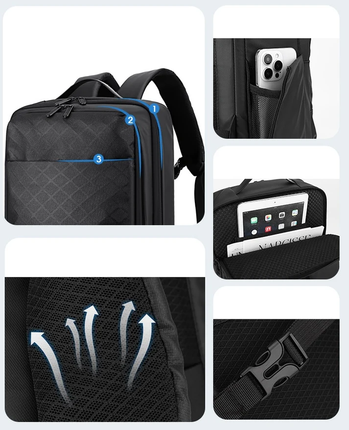Black Pearl Textured Geometric Premium Backpack - Image 6