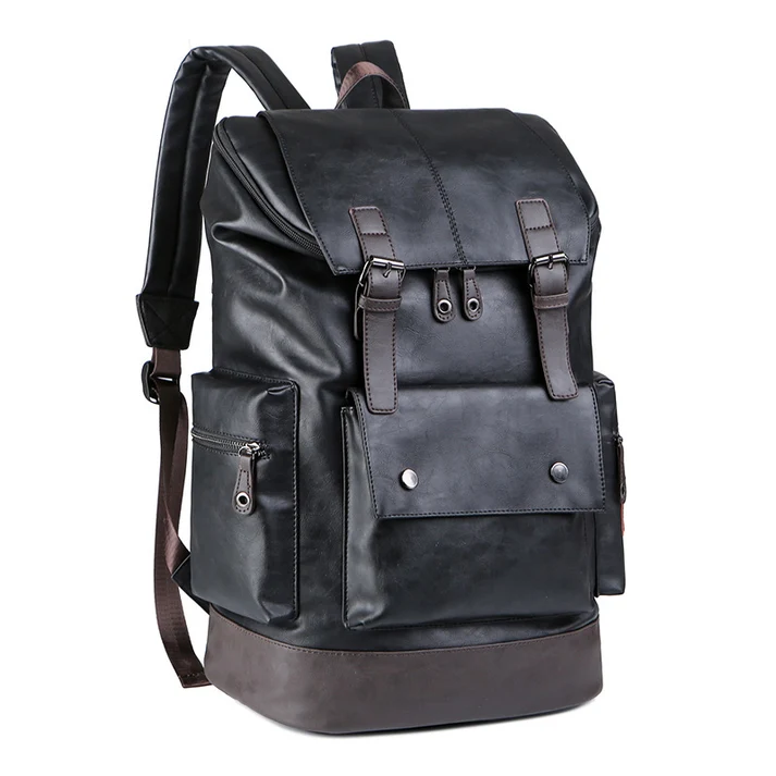 Premium Vintage Leather Dual Strap Flap Over Backpack - Image 2
