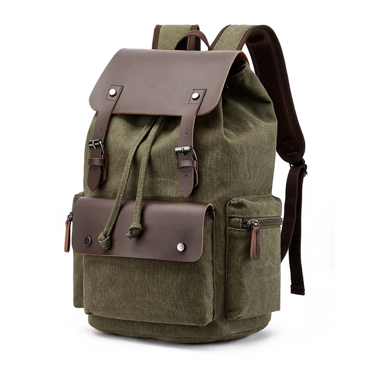 Vintage Rucksack Canvas Fabric Backpack (Olive Green)