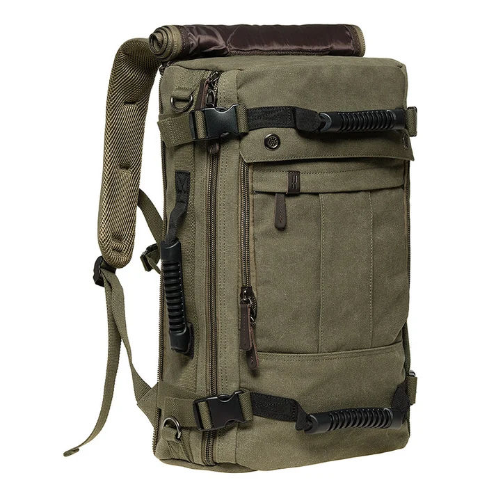 KAUKKO Canvas Travel Backpack Multi-Functional Bag (Green)