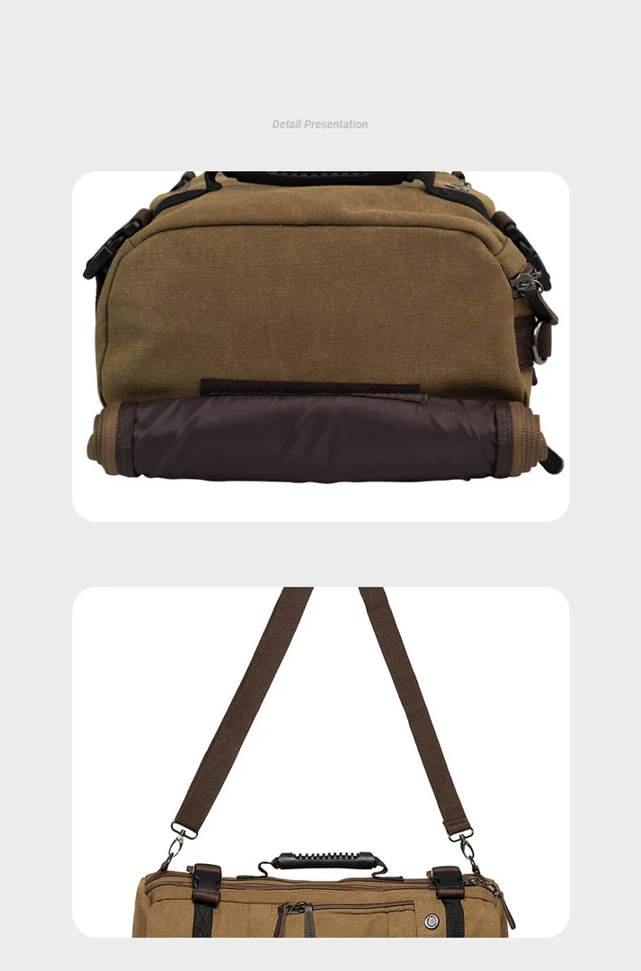 KAUKKO Canvas Travel Backpack Multi-Functional Bag (Black) - Image 6